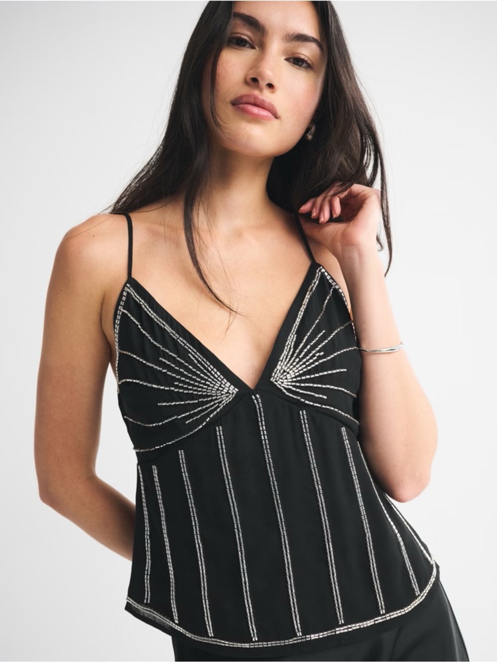 NWT Abercrombie & Fitch Black V-Neck Beaded Cami